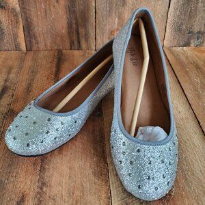 Style & Co Ballet Flat Shoes Women's 6.5M Slip On Silver Glitter Rhinestone